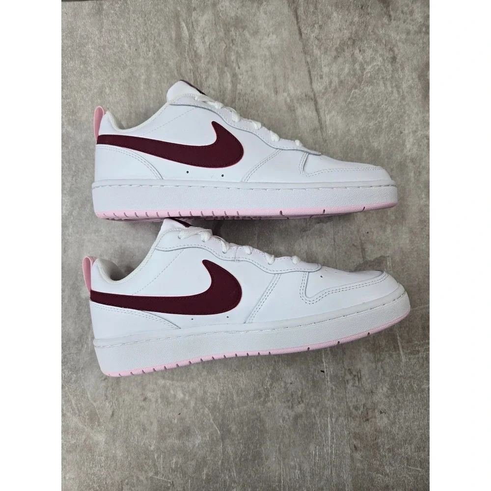 Nike Court Borough 8.5 White Burgundy Pink Leather Sneakers Retro Y2K Streetwear